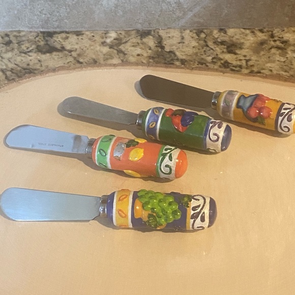 Vintage Cheese Dip Spreader Apples Grapes Lemon Fruit Designs Stainless Steel 4 - Picture 12 of 12